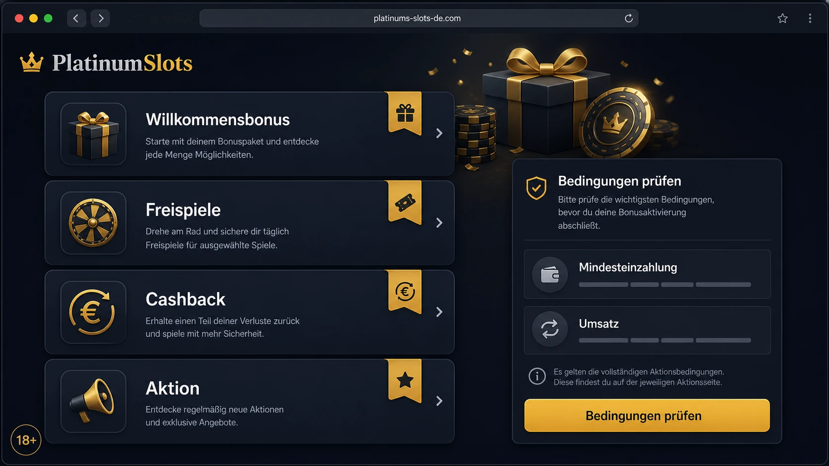 Bonusangebote bei PlatinumSlots